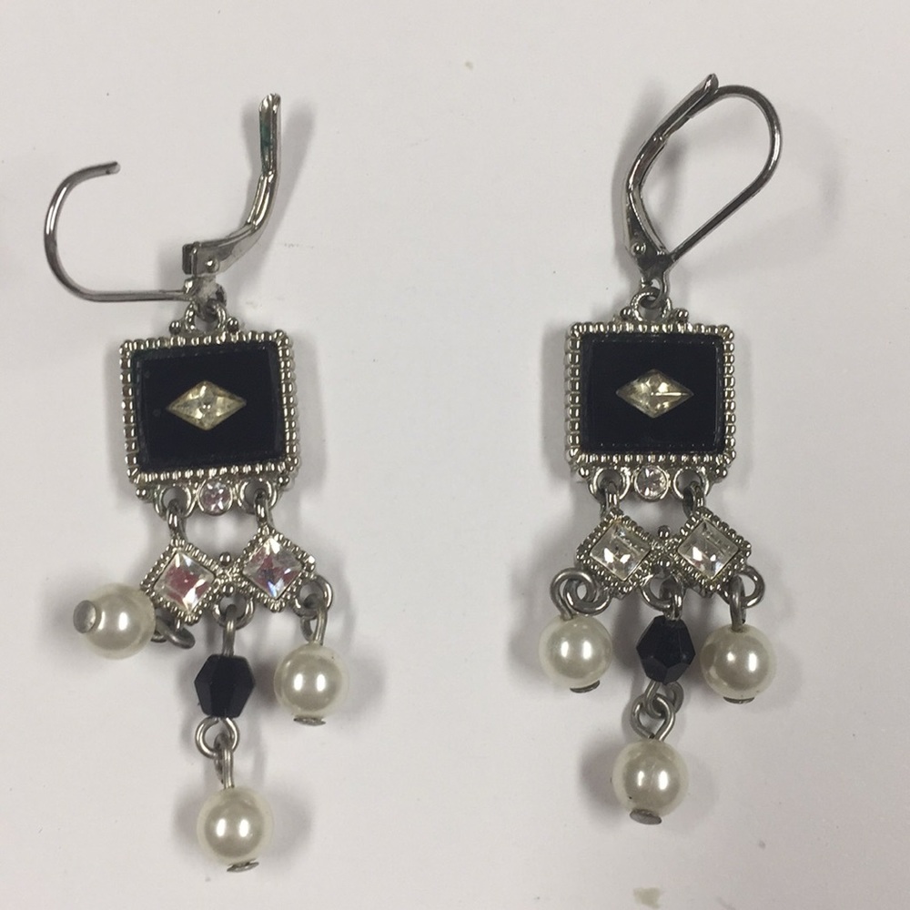 Black white and silver earrings